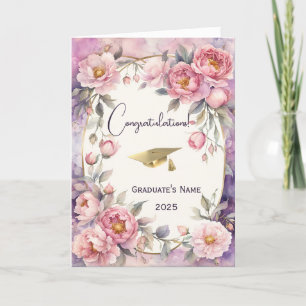 Chic Pink Peony Oval Frame Graduation Card