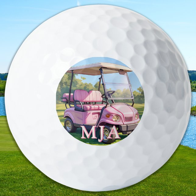 Chic Pink Personalised Golf Cart Custom Monogram  Golf Balls (Creator Uploaded)