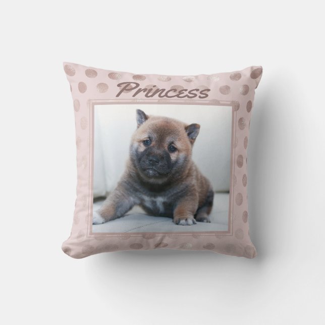 Chic Pink Pet Photo Christmas Holiday Cushion (Front)