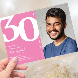 Chic Pink Photo 30th Birthday Invitation