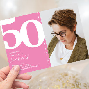 Chic Pink Photo 50th Birthday Invitation