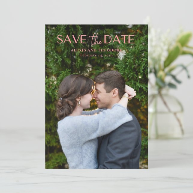 Chic Pink Photo Modern Wedding Save The Date (Standing Front)