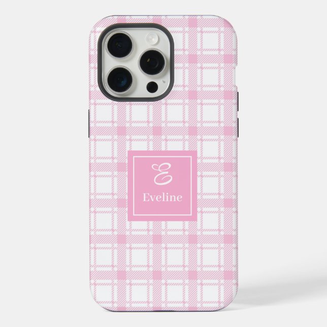 Chic Pink Plaid iPhone Case Custom Name Keepsake (Back)