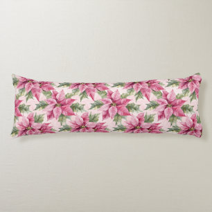 Chic Pink Poinsettia Flowers Christmas Body Cushion