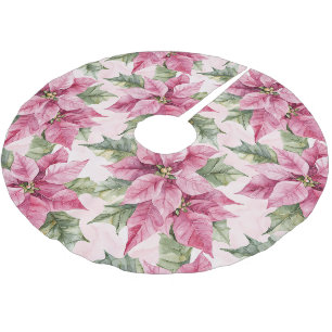 Chic Pink Poinsettia Flowers Christmas Brushed Polyester Tree Skirt