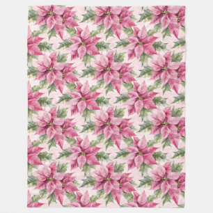 Chic Pink Poinsettia Flowers Christmas Fleece Blanket