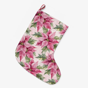 Chic Pink Poinsettia Flowers Christmas Large Christmas Stocking