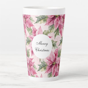 Chic Pink Poinsettia Flowers Christmas Latte Mug
