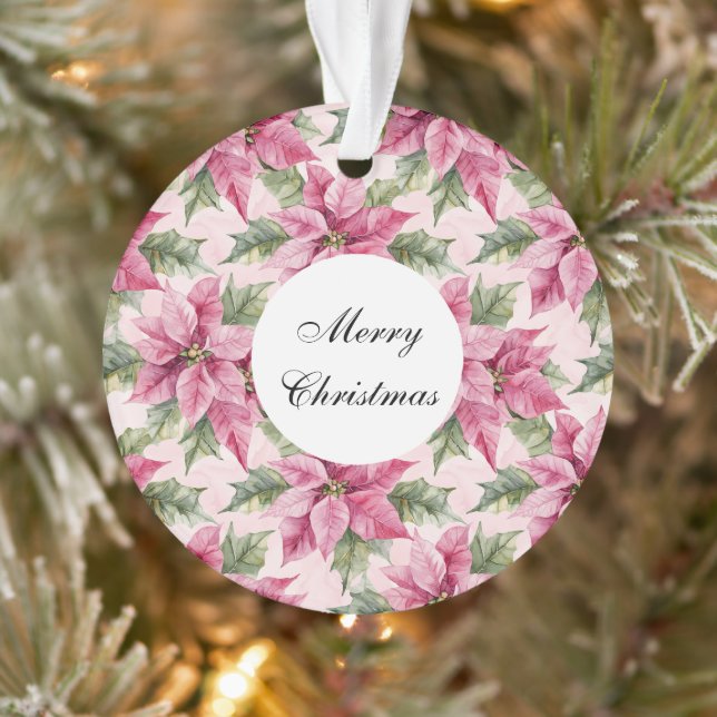 Chic Pink Poinsettia Flowers Christmas Ornament (Tree)