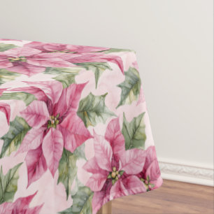 Chic Pink Poinsettia Flowers Christmas Tablecloth