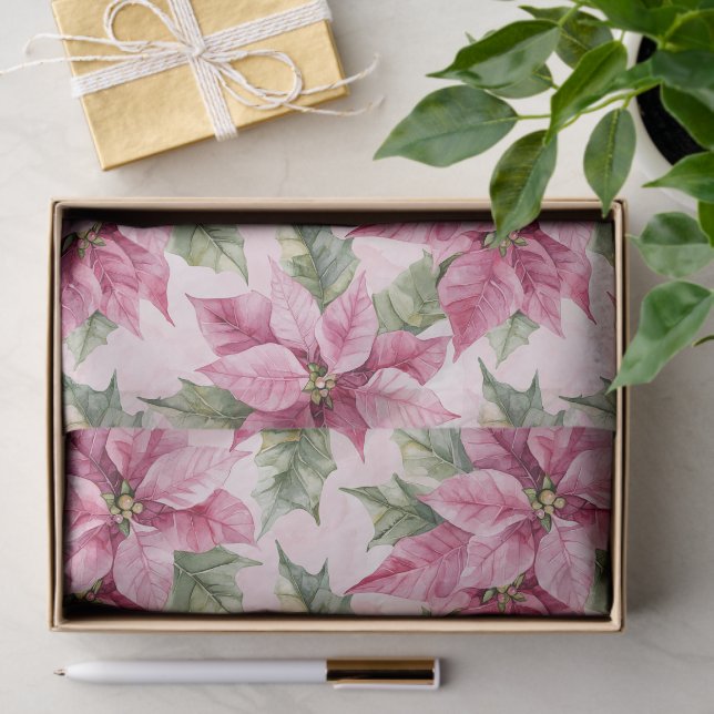Chic Pink Poinsettia Flowers Christmas Tissue Paper (Gift)