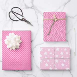 Chic Pink Polka Dots White Striped Wrapping Paper Sheet