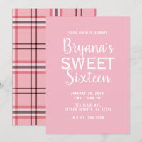 Chic Pink Preppy Plaid Sweet 16 Birthday Party