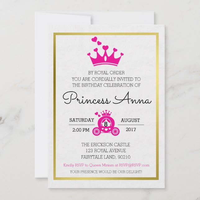 Chic Pink Princess Birthday invitation (Front)