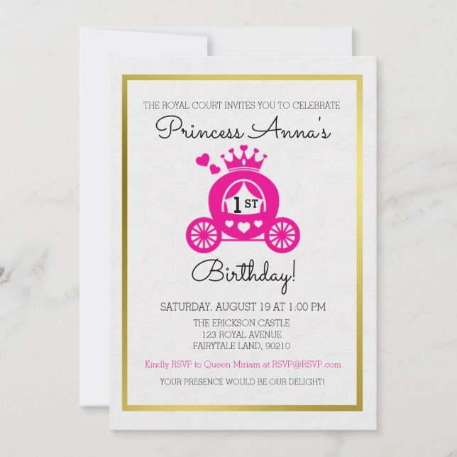 Chic Pink Princess First Birthday invitation (Front)