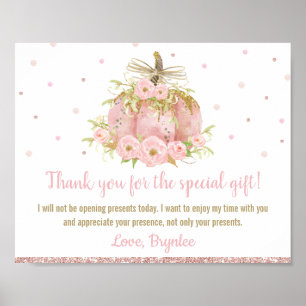 Chic Pink Pumpkin Birthday Won't Be Opening Gifts  Poster