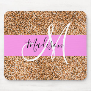 Chic Pink & Pumpkin Glitter Sparkles Monogram Name Mouse Mat