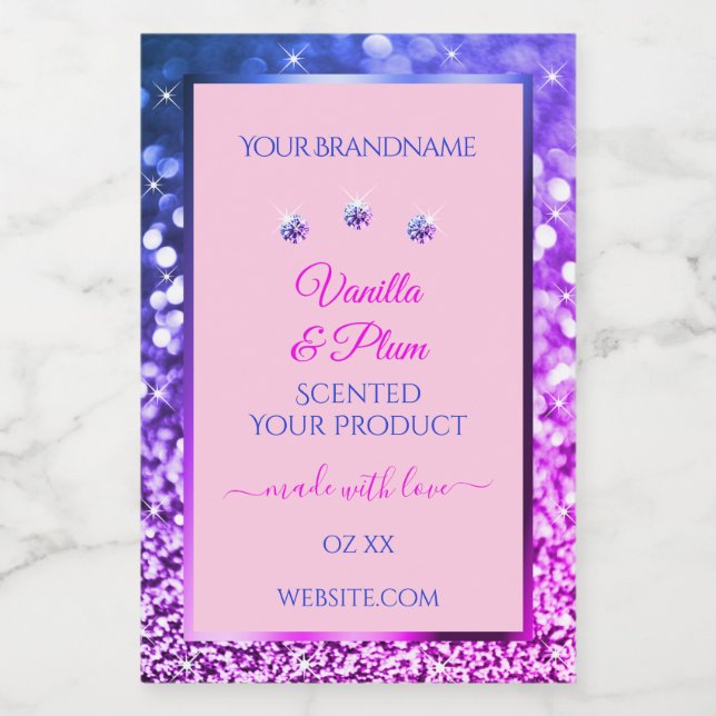 Chic Pink Purple Blue Ombre Glitter Product Labels (Single Label)