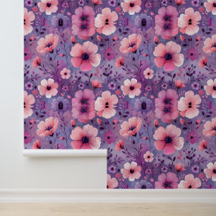 Chic Pink Purple Botanical Peel and Stick Accent Wallpaper