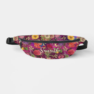 Chic pink purple flowers monogram floral bum bags