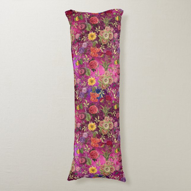 Chic pink purple flowers monogram floral pattern body cushion (Front Vertical)