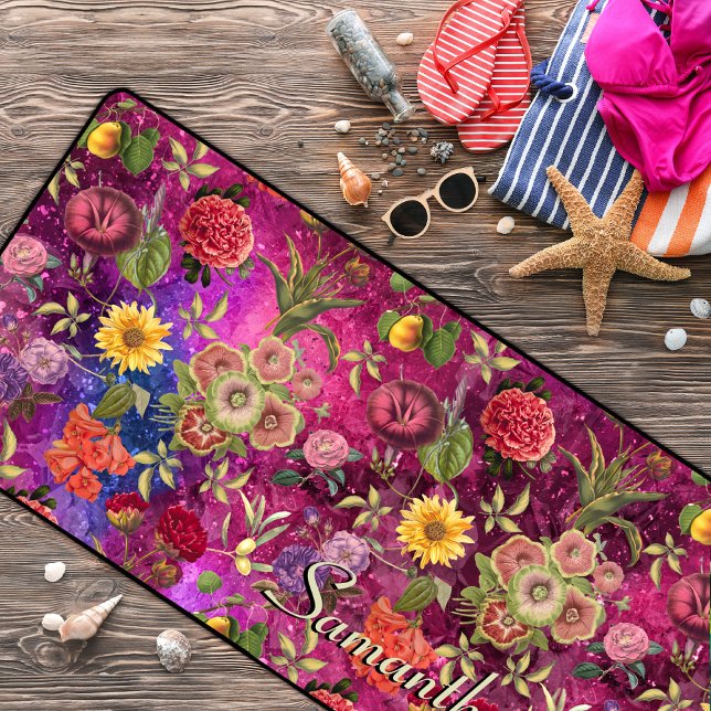 Chic pink purple flowers monogram floral pattern  desk mat (Creator Uploaded)
