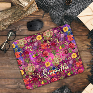 Chic pink purple flowers monogram floral pattern mouse mat