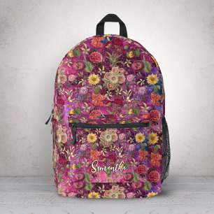 Chic pink purple flowers monogram floral printed backpack