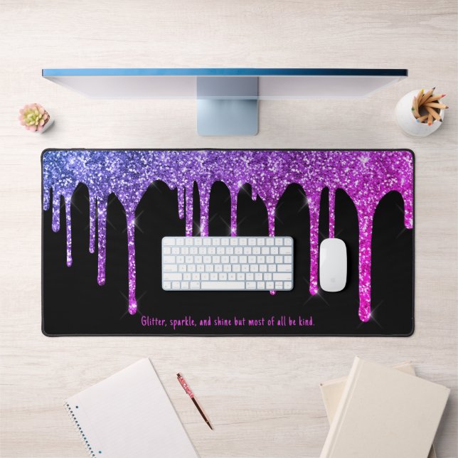 Chic Pink Purple Glitter Drips Custom Desk Mat (Office 1)