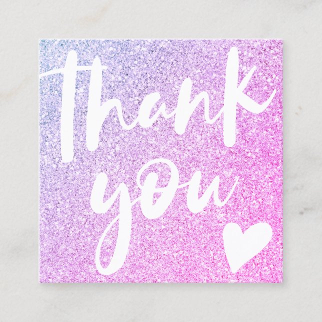 Chic pink purple glitter elegant modern thank you square business card (Front)