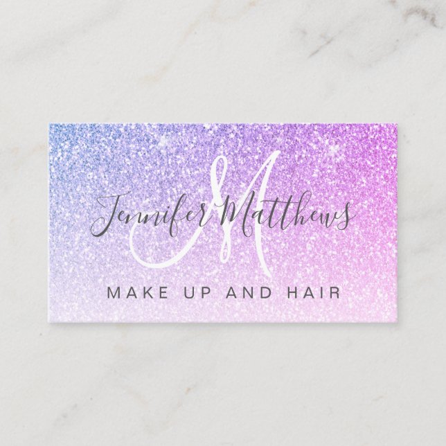 Chic Pink Purple Glitter Makeup Artist Hair Salon Business Card (Front)