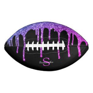 Chic Pink Purple Glitter Sparkle Drips Monogram American Football