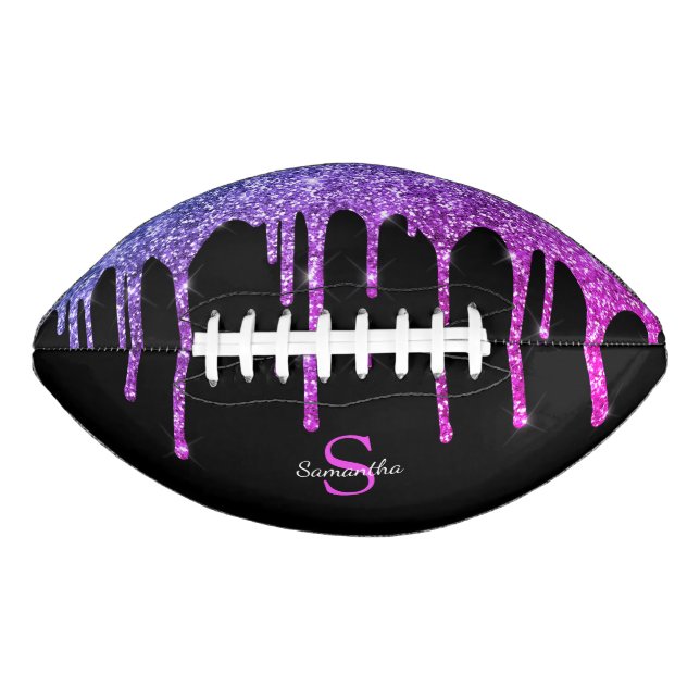 Chic Pink Purple Glitter Sparkle Drips Monogram American Football (Front)