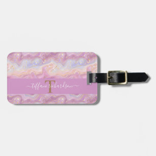 Chic Pink Purple Gold Agate Geode Monogram Luggage Tag
