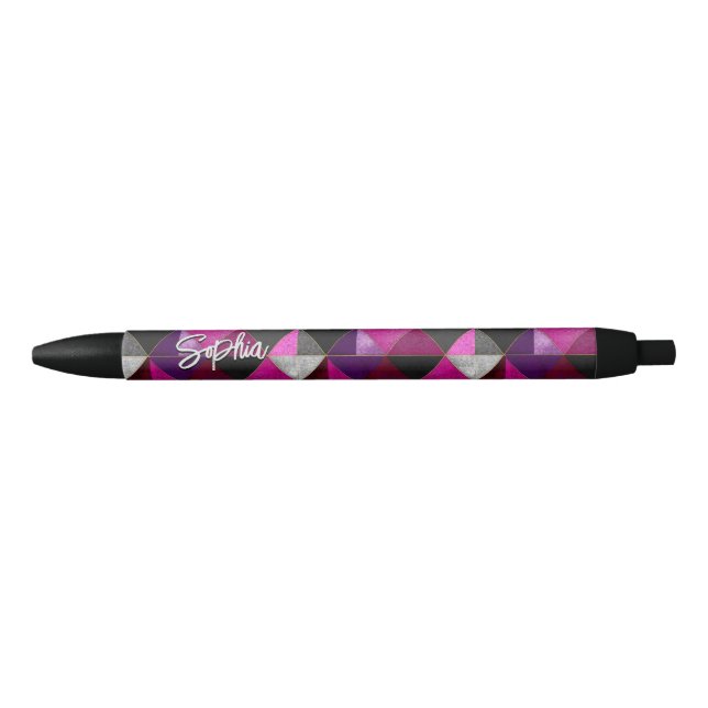Chic pink purple grey geometric black ink pen (Front)