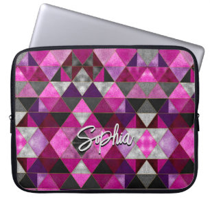 Chic pink purple grey geometric laptop sleeve