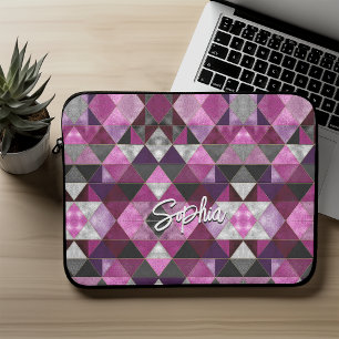 Chic pink purple grey geometric laptop sleeve