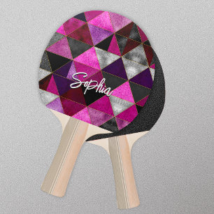 Chic pink purple grey geometric ping pong paddle