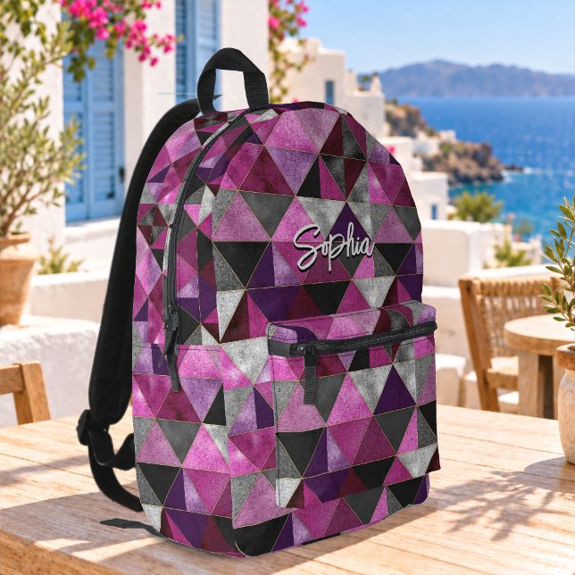 Chic pink purple grey geometric printed backpack (Creator Uploaded)