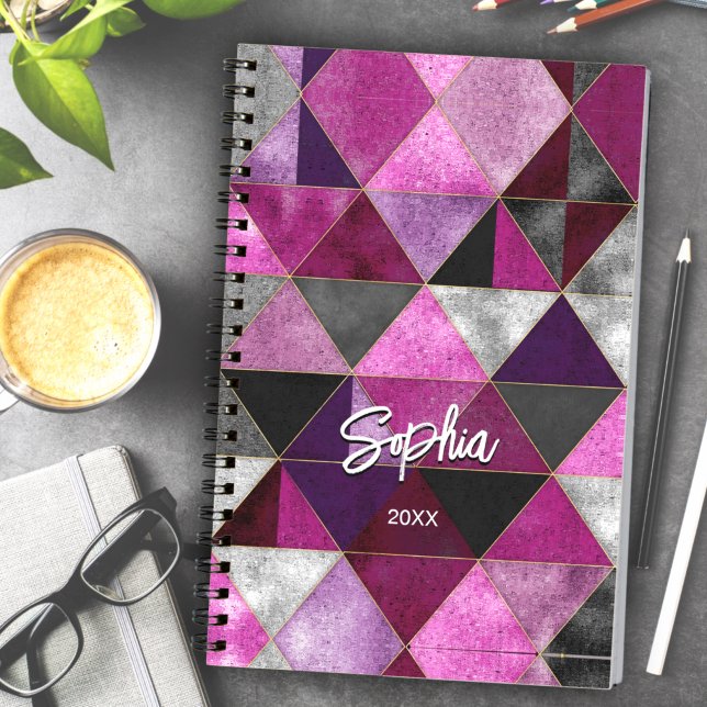 Chic pink purple grey geometric sketchbook notebook (Creator Uploaded)