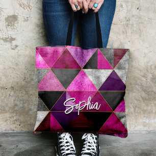 Chic pink purple grey geometric tote bag