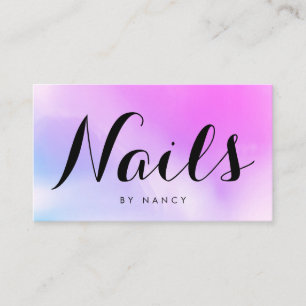 Chic Pink Purple Watercolor Nail Tech Business Card