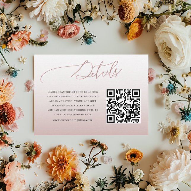 Chic Pink QR Code Wedding Details Enclosure Card (Creator Uploaded)