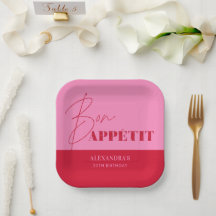 Chic Pink Red Bon Appétit Script Birthday  Paper