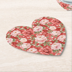 Chic Pink Red Flowers Paper Coaster