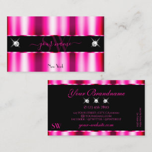 Chic Pink Red Ombre Black Sparkle Jewels Monogram Business Card