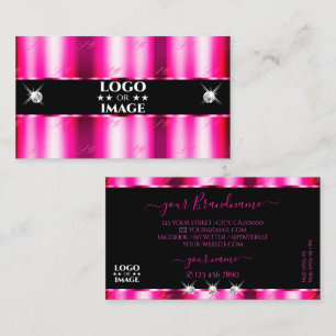 Chic Pink Red Ombre Black Sparkle Jewels with Logo Business Card