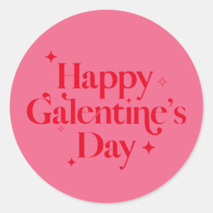 Chic Pink Red Sparkle Happy Galentines Day    Classic Round Sticker