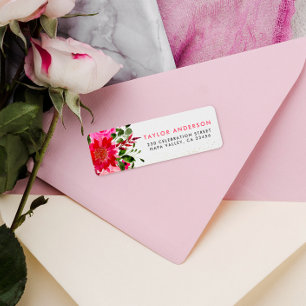 Chic Pink & Red Watercolor Floral Return Address