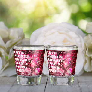 Chic Pink Retro Disco Balls Newlywed Wedding Shot Glass